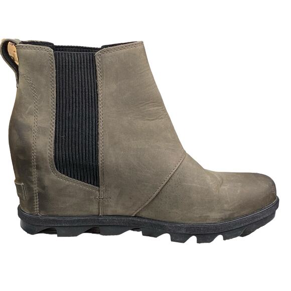 Sorel Women's Joan Of Arctic Olive Leather Hidden Wedge Chelsea Boots Size 9.5 - Picture 4 of 10